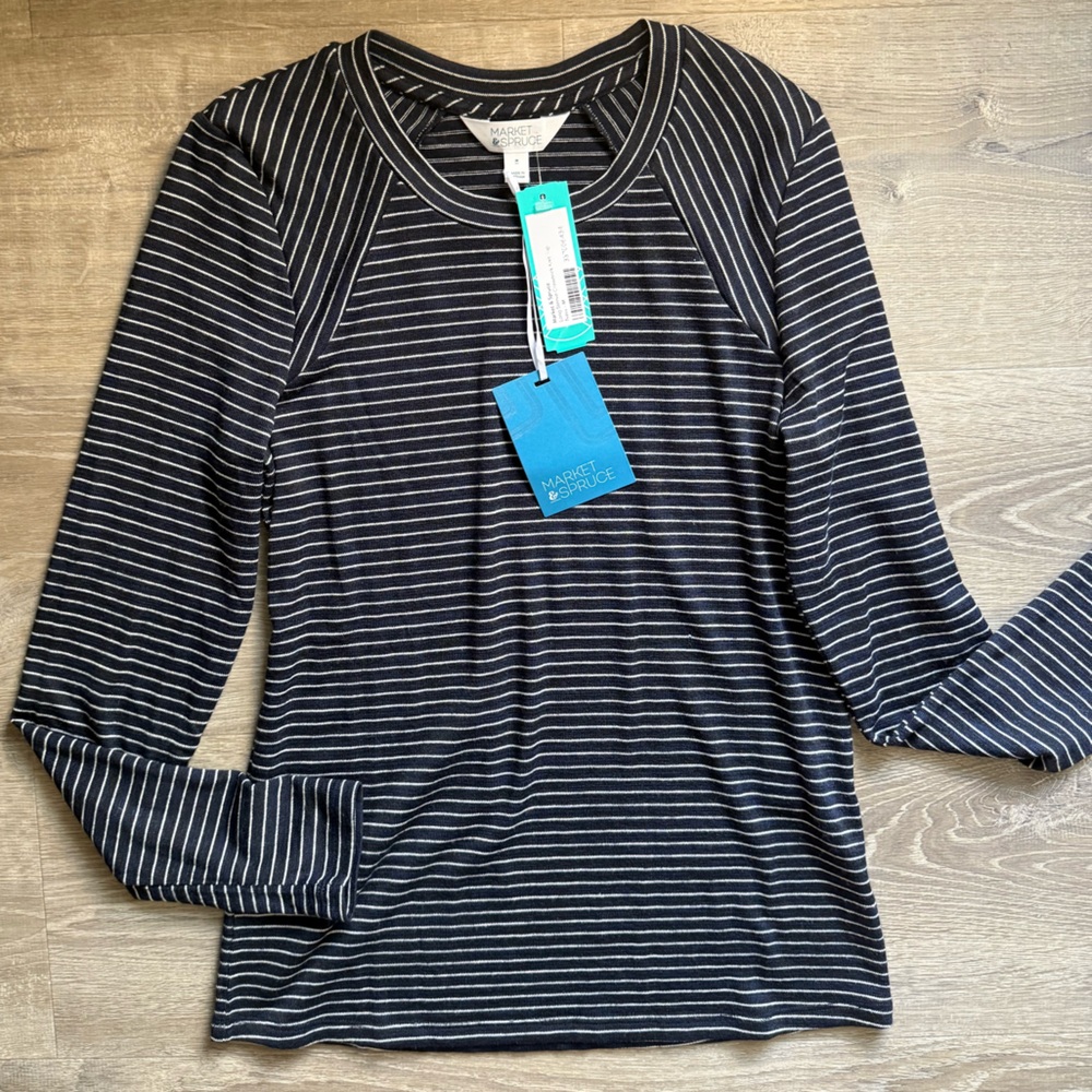 Market & Spruce Navy and White Striped Blouse